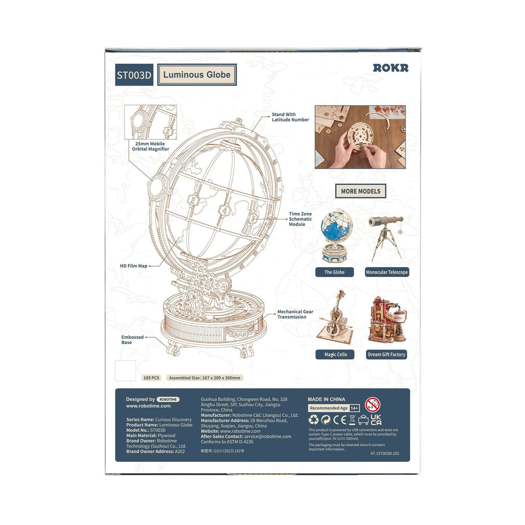 ROKR Luminous Globe ST003D – Holzglobus mit Licht & Motor